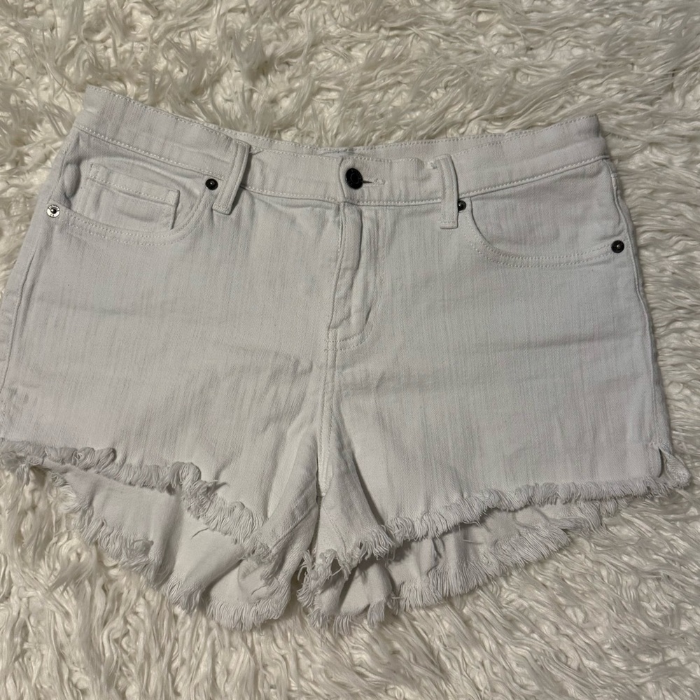 Pistola High Rise White Frayed Jean Shorts